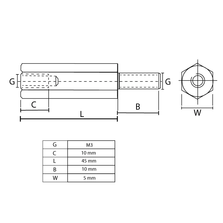 Distanzer M/Ž mesingani M3x45mm slika 2