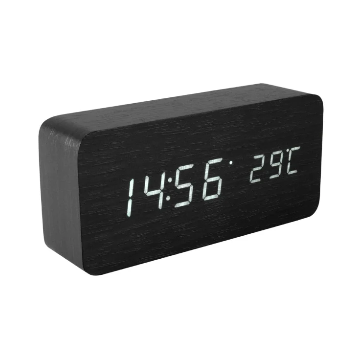 Drveni LED budilnik sa termometrom slika 1