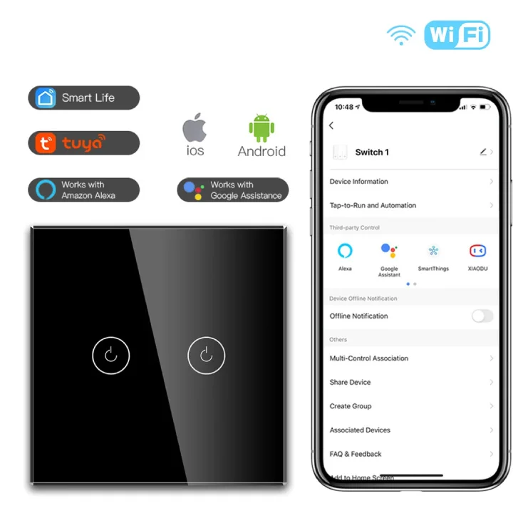 Wi-Fi smart prekidač svetla bez N provodnika 2x10A slika 4