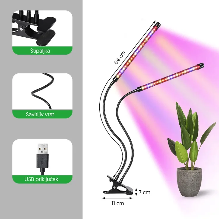 Dvostruka lampa za biljke 8W slika 2