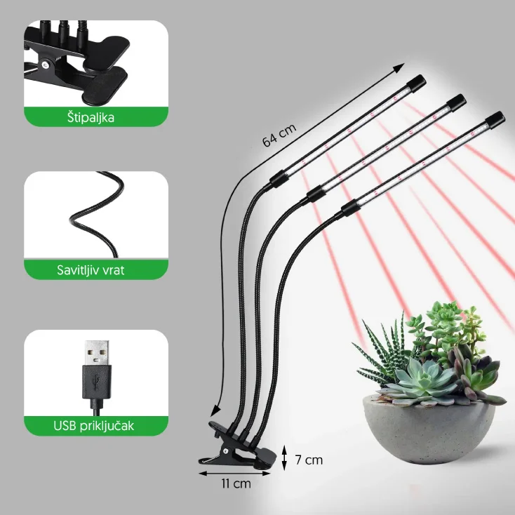 Trostruka lampa za biljke 12W slika 2