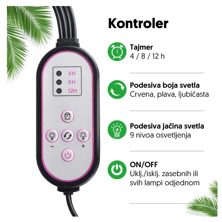 Četvorostruka lampa za biljke 16W slika 3